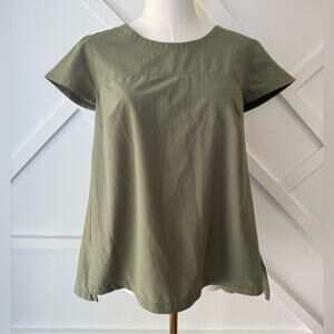 Lole Split Back Short Sleeve Athletic Top Olive Green Size Small